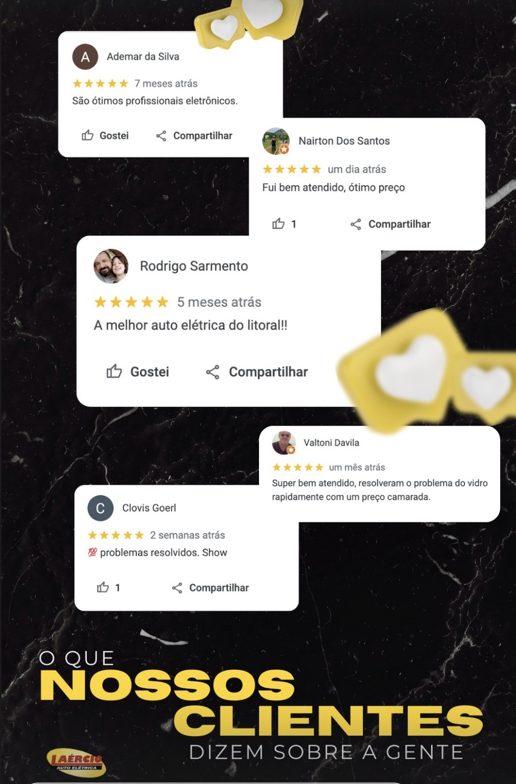 Segunda publicação com comentários de clientes sobre o atendimento da oficina